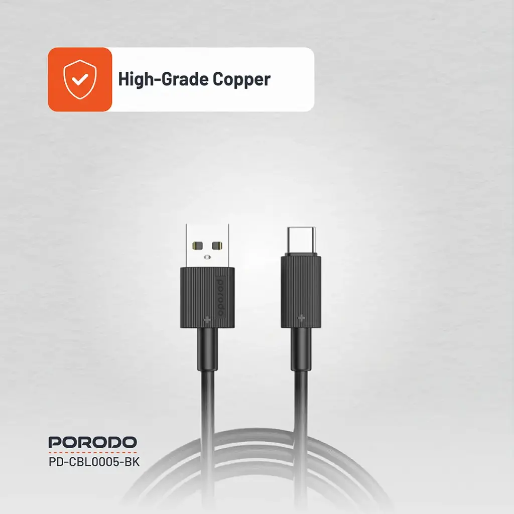 PORODO CHARGE LITE USB-A TO USB-C HIGH-SPEED CHARGING 1M/3.3FT CABLE GRAY PDCBL0043GY thumbnail 6