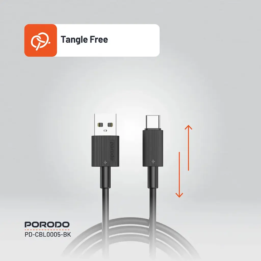 PORODO CHARGE LITE USB-A TO USB-C HIGH-SPEED CHARGING 1M/3.3FT CABLE GRAY PDCBL0043GY thumbnail 5