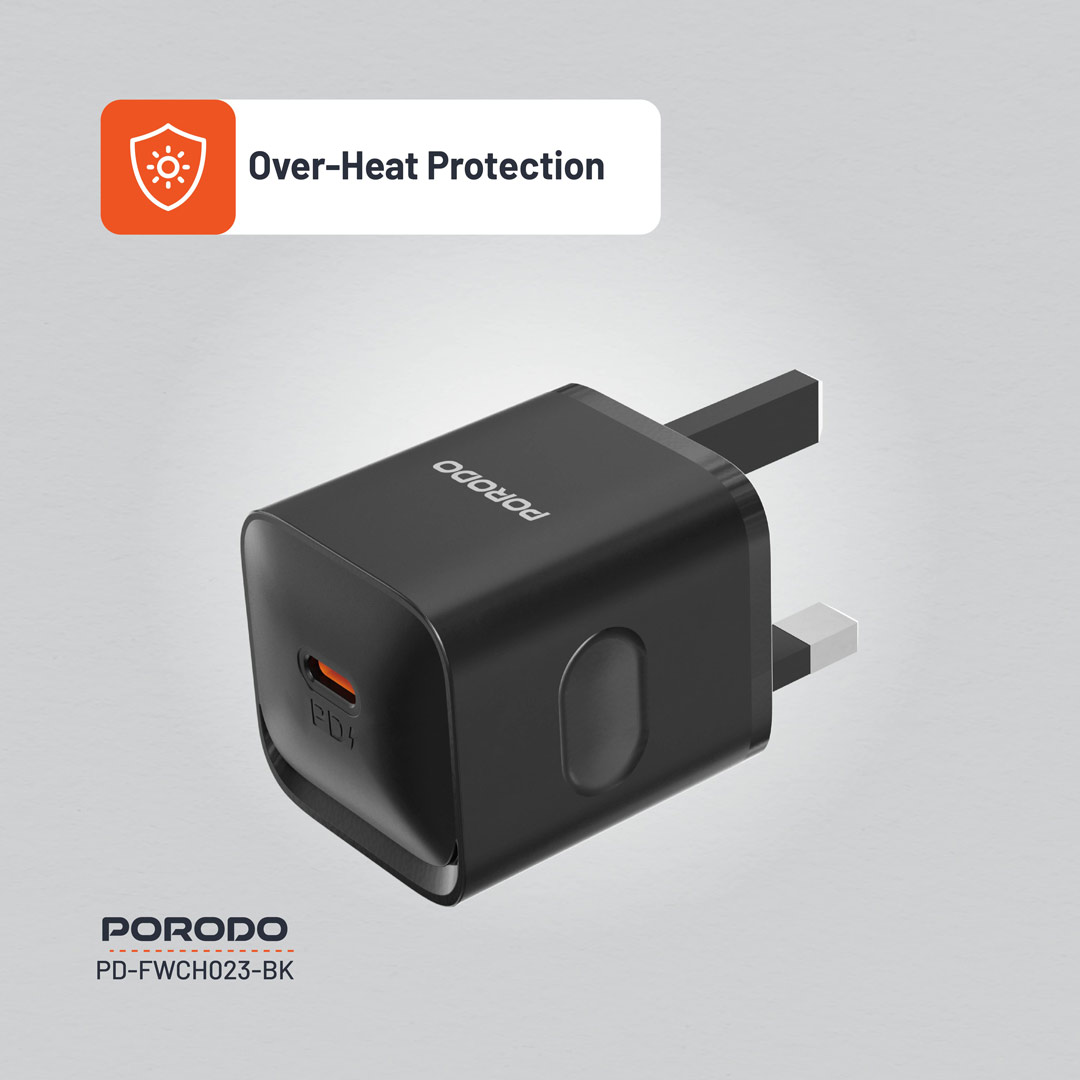 PORODO USB C POWER DELIVERY WALL CHARGER 20W BLACK PD-FWC023-BK thumbnail 5