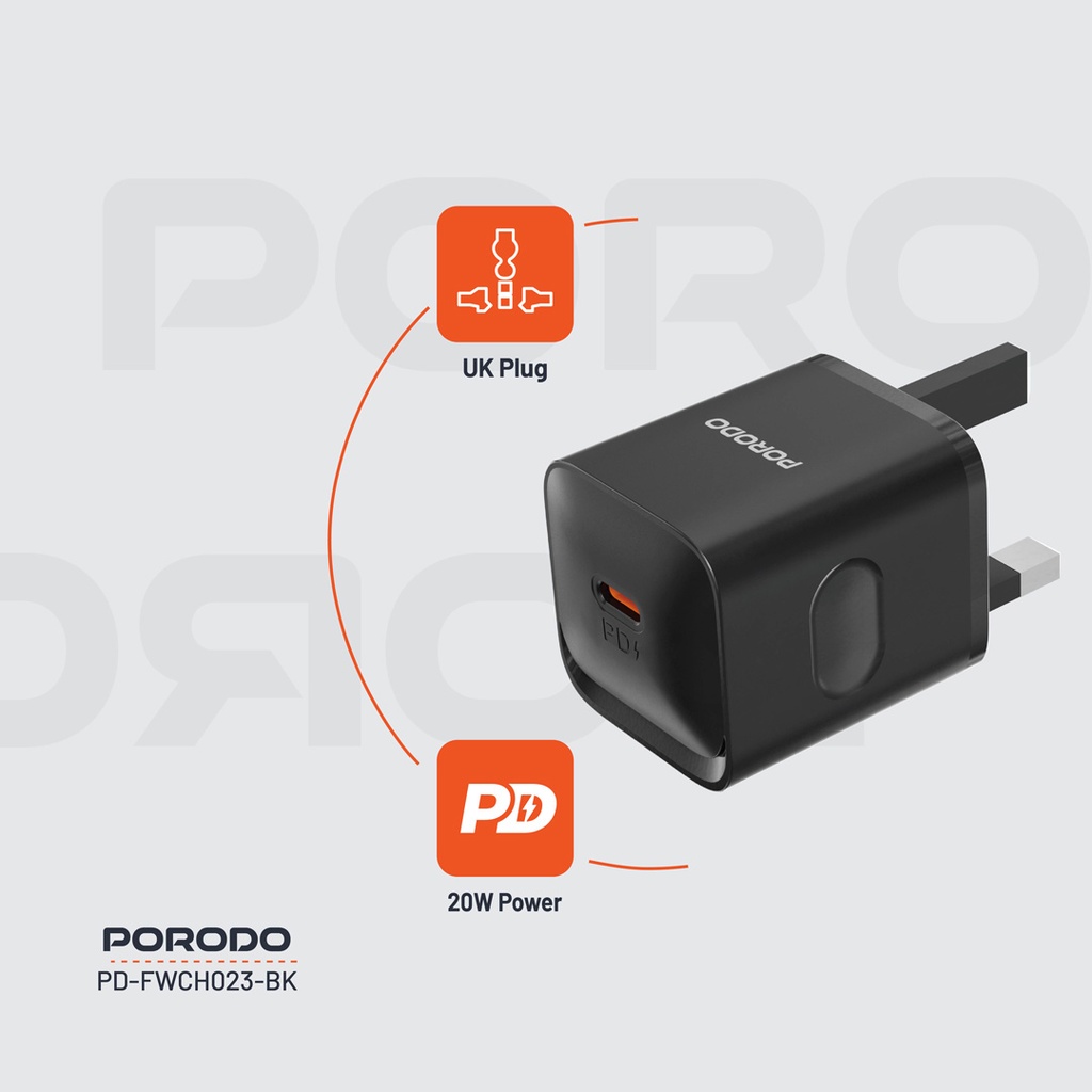 PORODO USB C POWER DELIVERY WALL CHARGER BLACK PD-FWC027-BK thumbnail 8