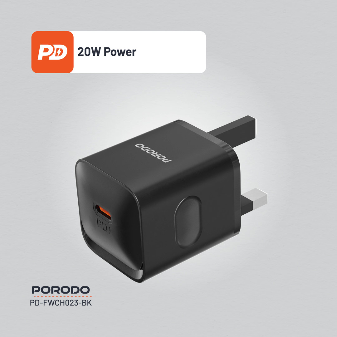PORODO USB C POWER DELIVERY WALL CHARGER 20W BLACK PD-FWC023-BK thumbnail 9