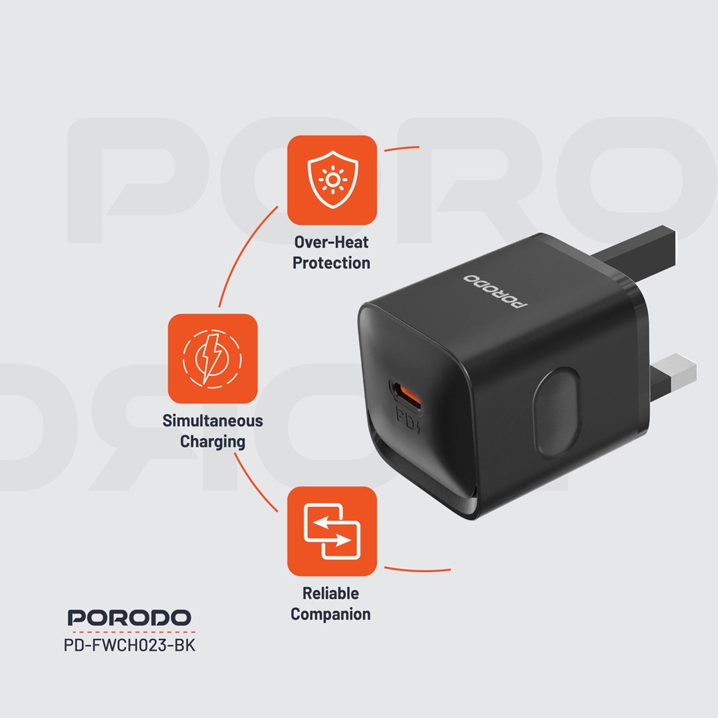 PORODO USB C POWER DELIVERY WALL CHARGER BLACK PD-FWC027-BK thumbnail 9