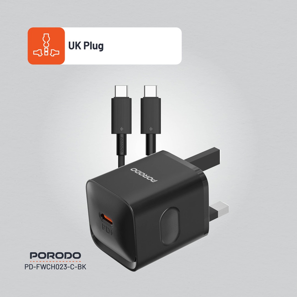 PORODO USB C TO LIGHTNING POWER DELIVERY WALL CHARGER 20W 1.2M BLACK PD-FWC023-L-BK thumbnail 4