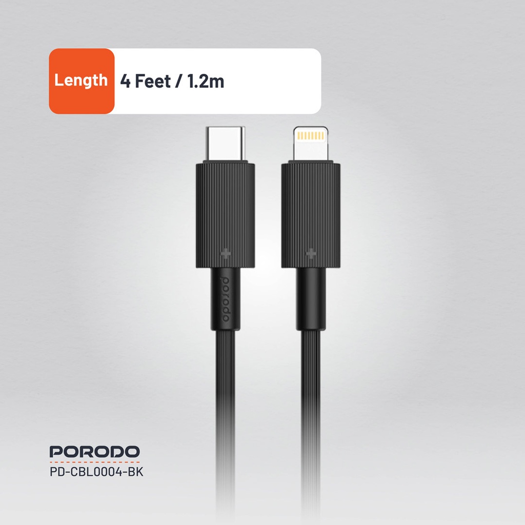 PORODO USB C TO LIGHTNING DURABLE CHARGING CABLE 1.2M BLACK PD-CBL0004-BK thumbnail 9