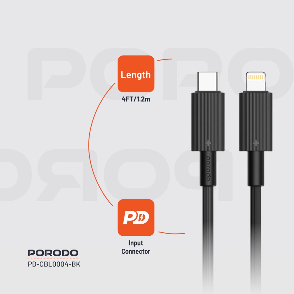 PORODO USB C TO LIGHTNING DURABLE CHARGING CABLE 1.2M BLACK PD-CBL0004-BK thumbnail 7