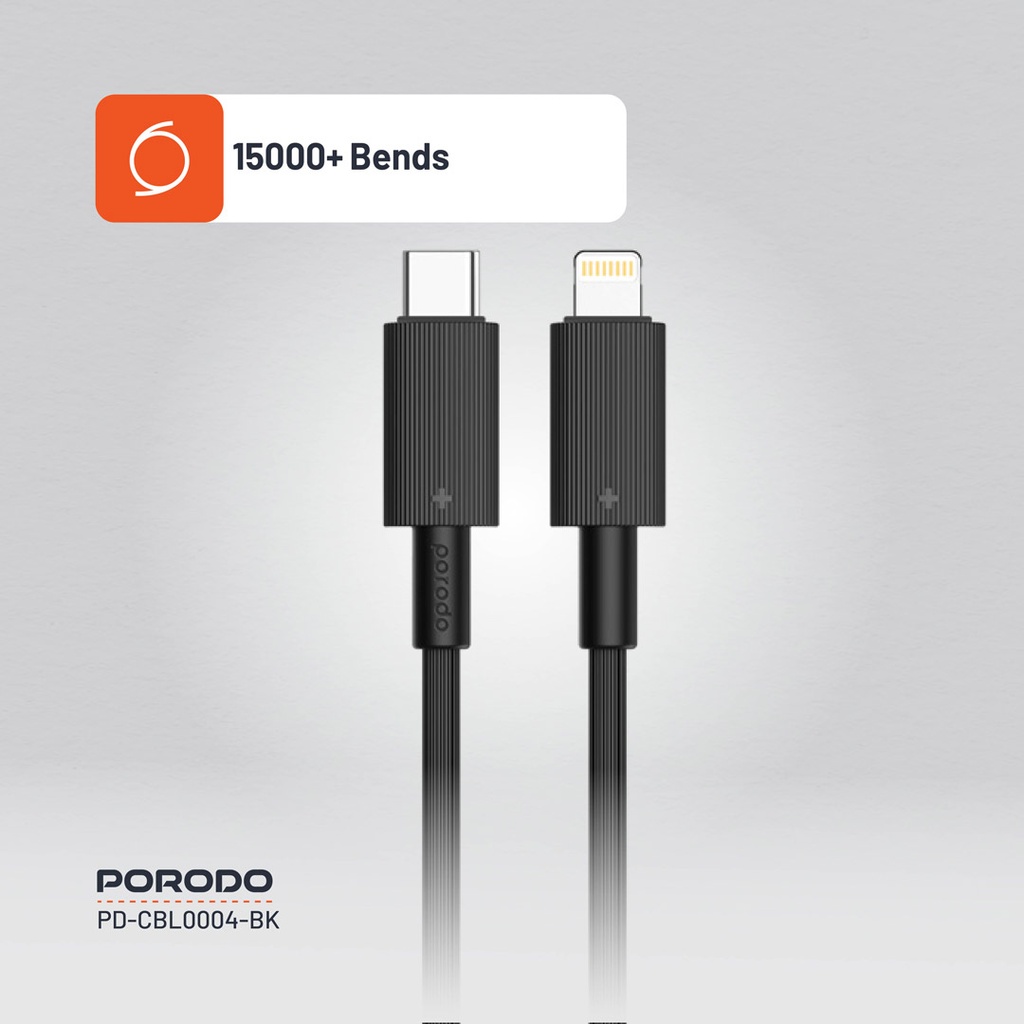 PORODO USB C TO LIGHTNING DURABLE CHARGING CABLE 1.2M BLACK PD-CBL0004-BK thumbnail 5