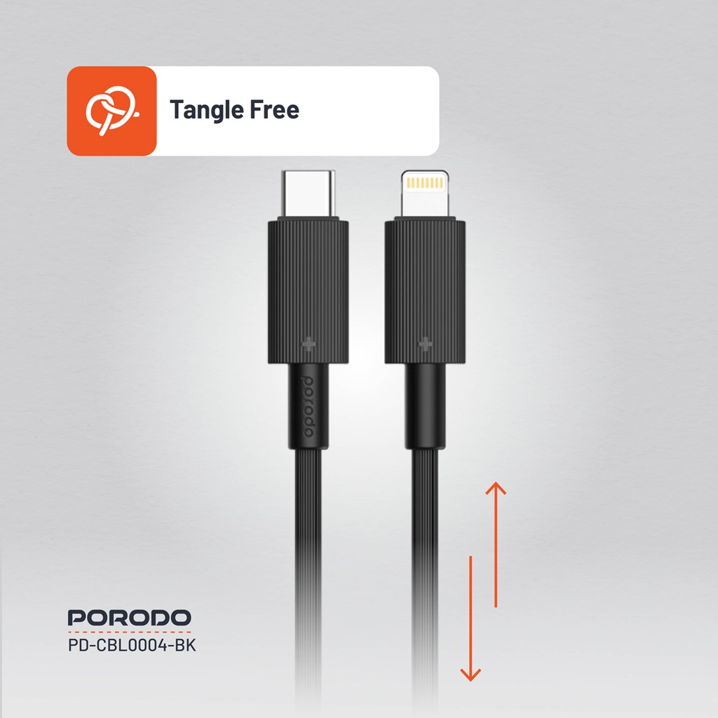 PORODO USB C TO LIGHTNING DURABLE CHARGING CABLE 1.2M BLACK PD-CBL0004-BK thumbnail 4
