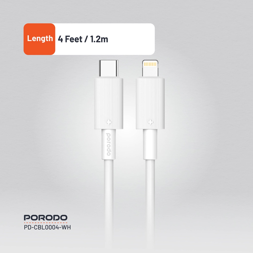 PORODO USB C TO LIGHTNING DURABLE CHARGING CABLE 1.2M WHITE PD-CBL0004-WH thumbnail 9