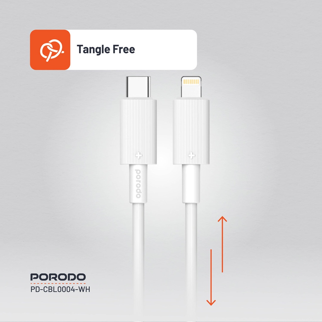 PORODO USB C TO LIGHTNING DURABLE CHARGING CABLE 1.2M WHITE PD-CBL0004-WH thumbnail 5