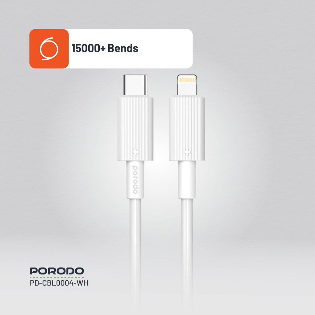 PORODO USB C TO LIGHTNING DURABLE CHARGING CABLE 1.2M WHITE PD-CBL0004-WH thumbnail 4