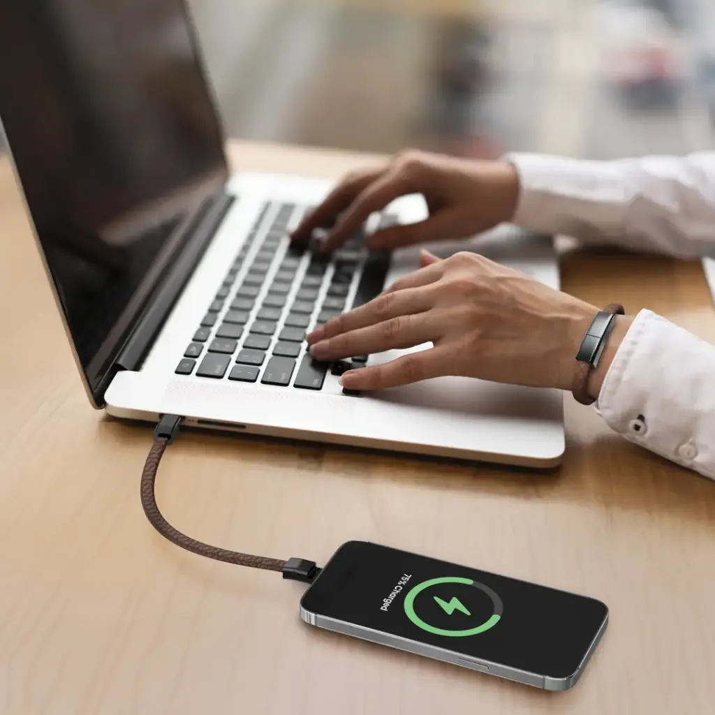 PORODO PD27W USB C TO LIGHTNING WRISTBAND MAGNETIC STEEL CLASP CABLE BROWN PDETK21BR thumbnail 5