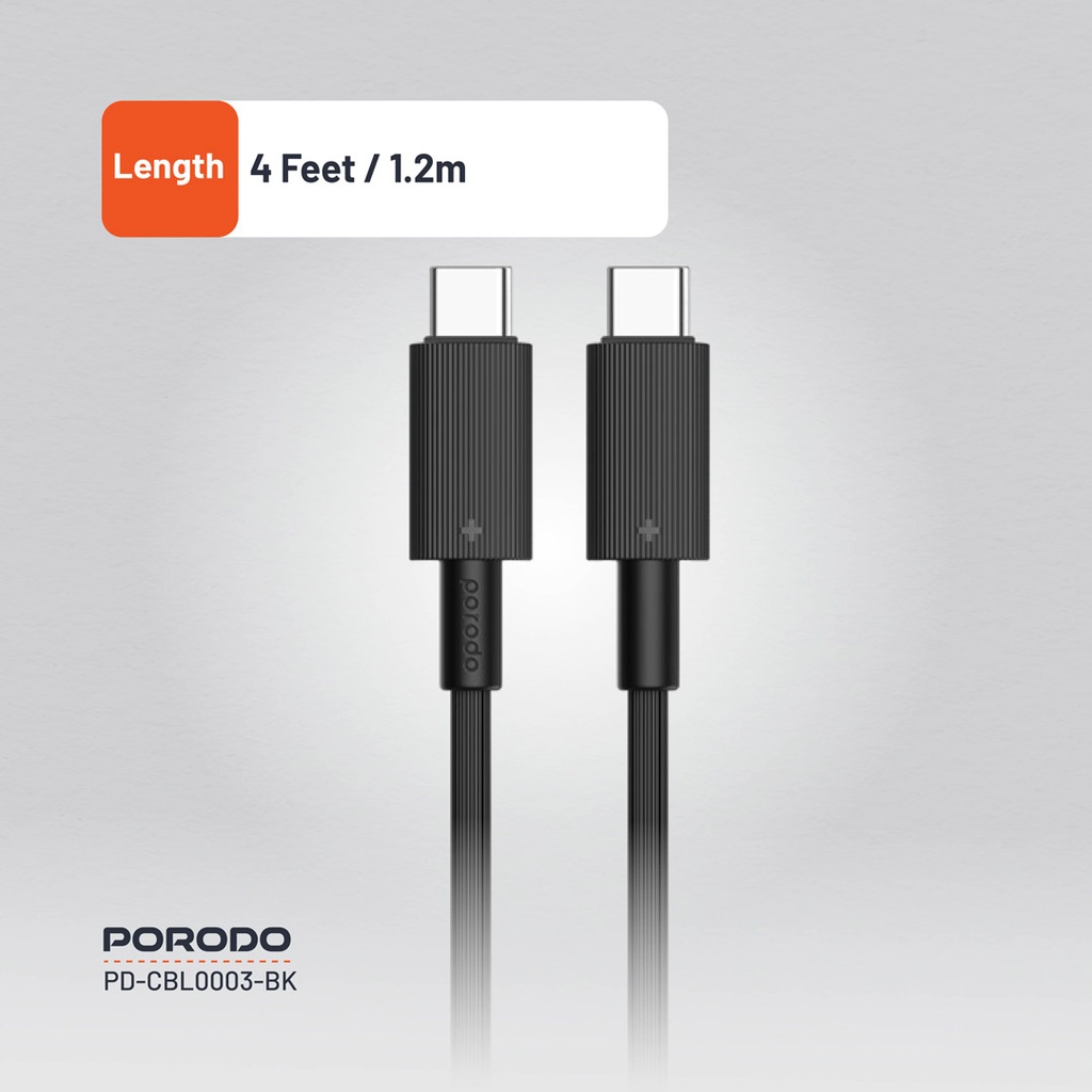 PORODO USB-C TO USB-C DURABLE CHARGING CABLE PD60W BLACK PDCBL0003BK thumbnail 10