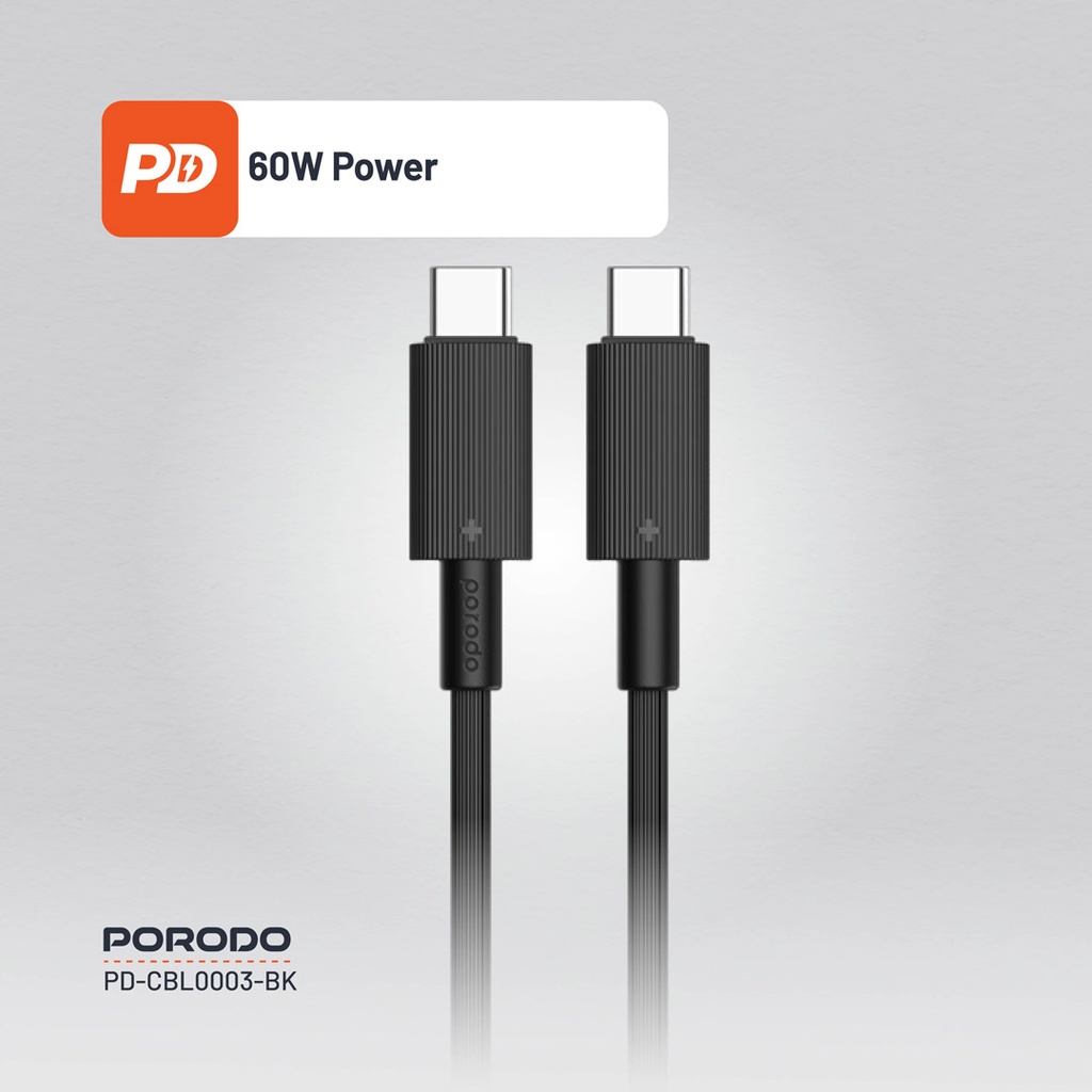 PORODO USB-C TO USB-C DURABLE CHARGING CABLE PD60W BLACK PDCBL0003BK thumbnail 9