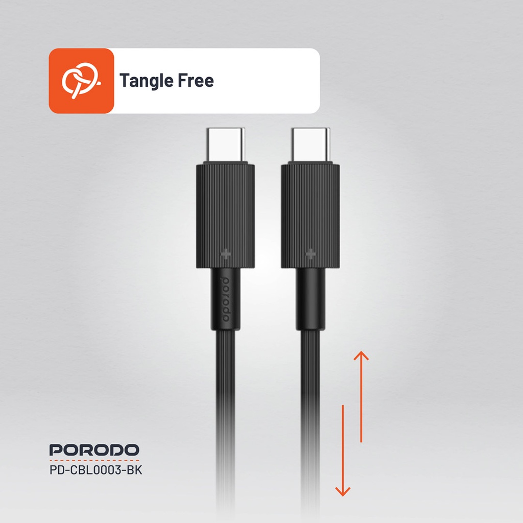 PORODO USB-C TO USB-C DURABLE CHARGING CABLE PD60W BLACK PDCBL0003BK thumbnail 5