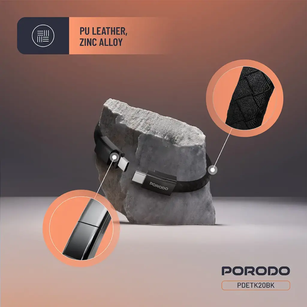 PORODO PD60W USB C TO USB C WRISTBAND MAGNETIC STEEL CLASP CABLE BLACK PDETK20BK thumbnail 7