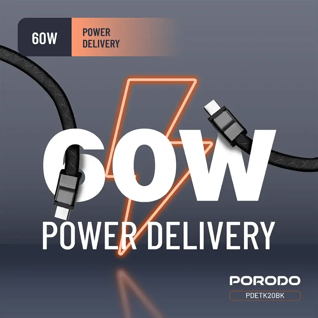 PORODO PD60W USB C TO USB C WRISTBAND MAGNETIC STEEL CLASP CABLE BLACK PDETK20BK thumbnail 6