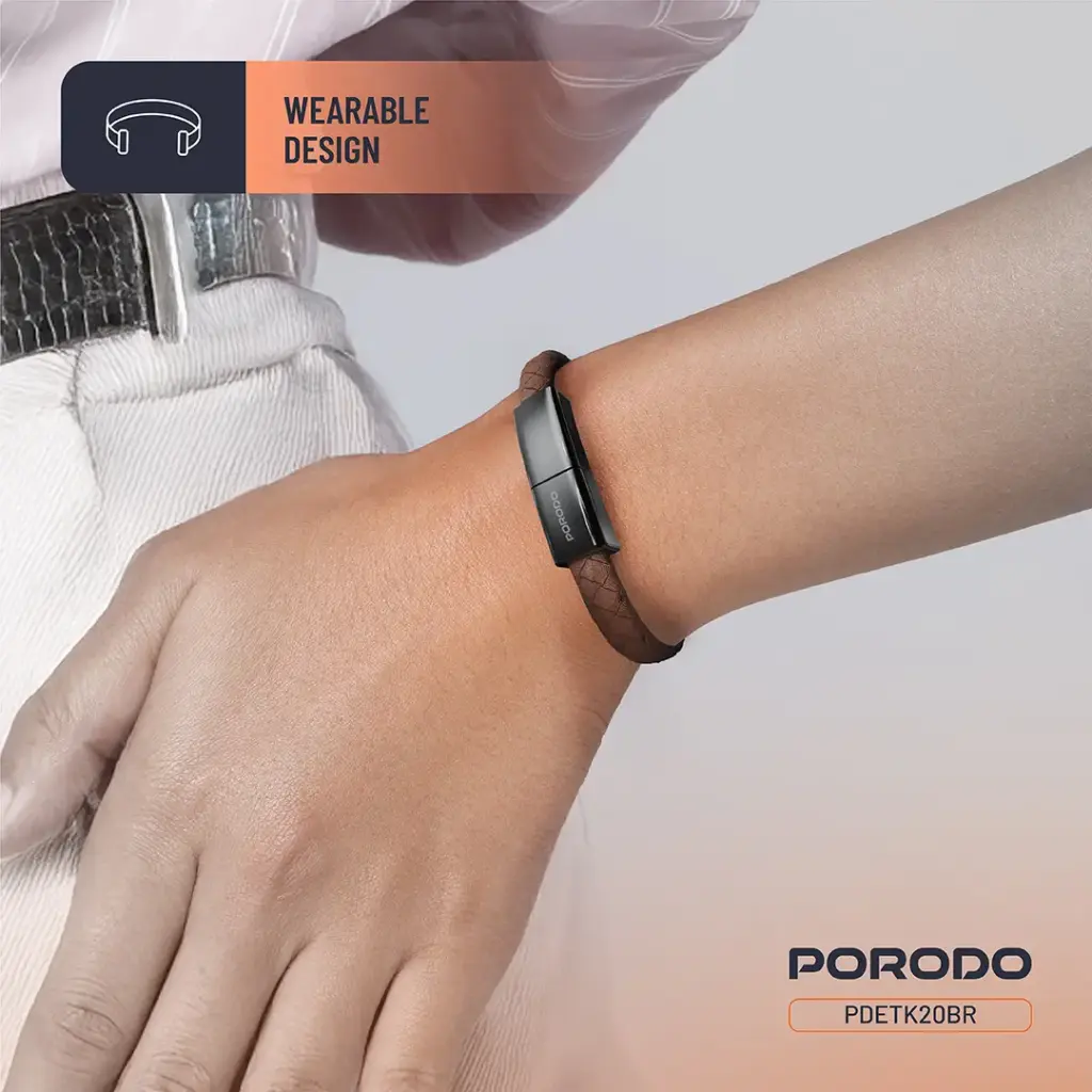 PORODO PD60W USB C TO USB C WRISTBAND MAGNETIC STEEL CLASP CABLE BROWN PDETK20BR thumbnail 8