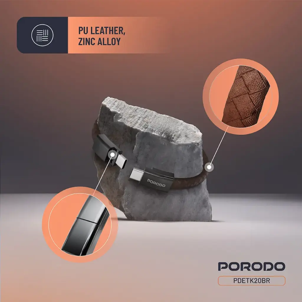 PORODO PD60W USB C TO USB C WRISTBAND MAGNETIC STEEL CLASP CABLE BROWN PDETK20BR thumbnail 7