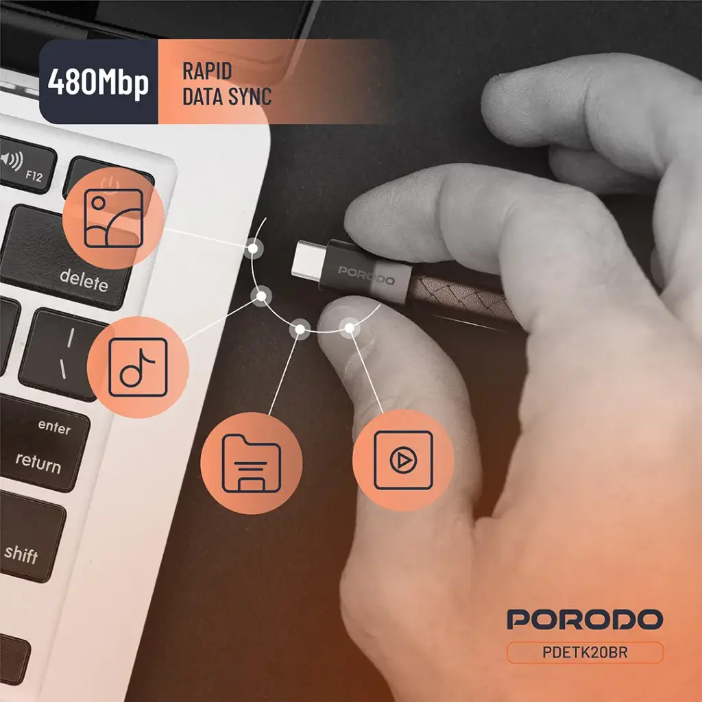 PORODO PD60W USB C TO USB C WRISTBAND MAGNETIC STEEL CLASP CABLE BROWN PDETK20BR thumbnail 5