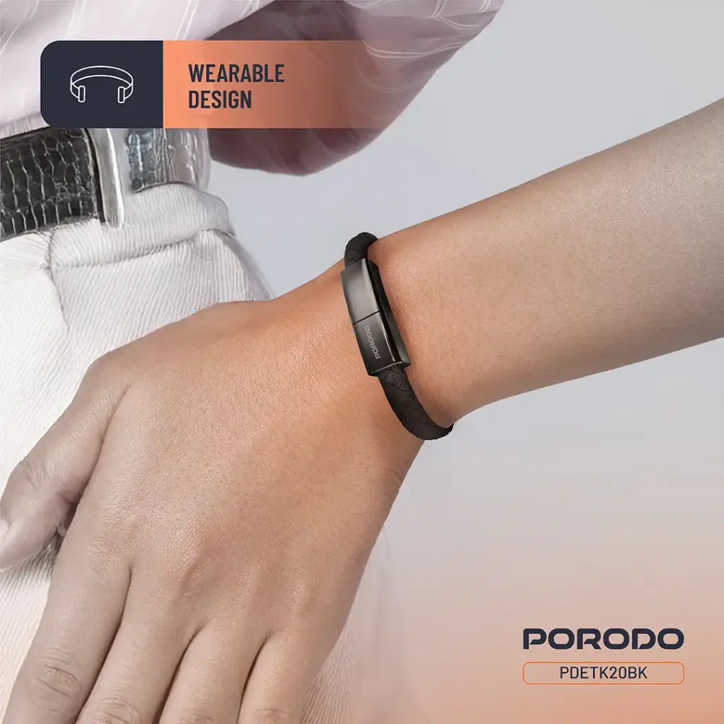 PORODO PD60W USB C TO USB C WRISTBAND MAGNETIC STEEL CLASP CABLE BLACK PDETK20BK thumbnail 8
