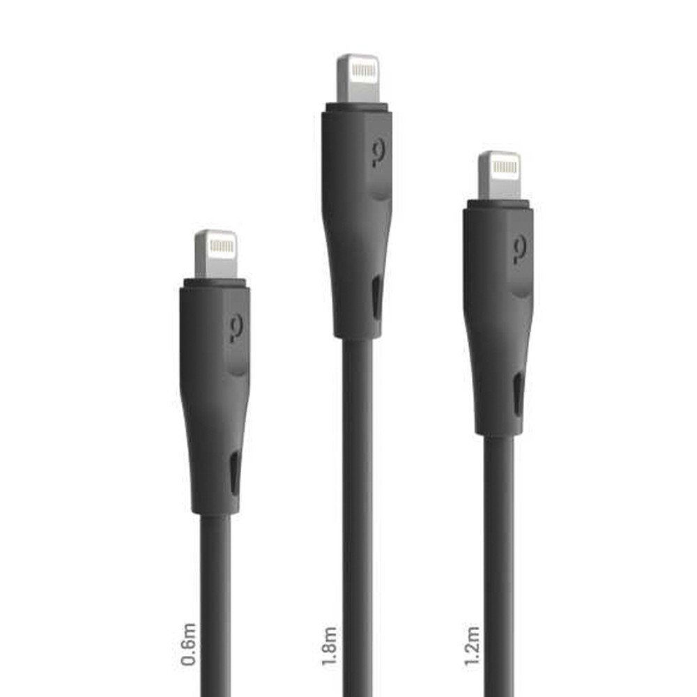 PORODO USB CABLE LIGHTNING CONNECTOR COMBO DURABLE FAST CHARGE AND DATA CABLE 0.6M+1.2M+1.8M BLACK PD-COLX3-BK thumbnail 2