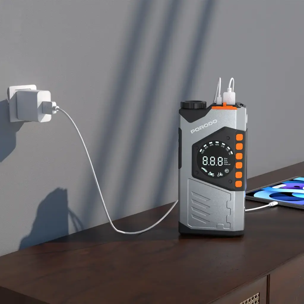 PORODO VOLTBOOST PORTABLE 10000MAH 3 IN 1 JUMP STARTER POWER BANK WITH AIR COMPRESSOR & LIGHT-GRAY PDPBA10GY thumbnail 2