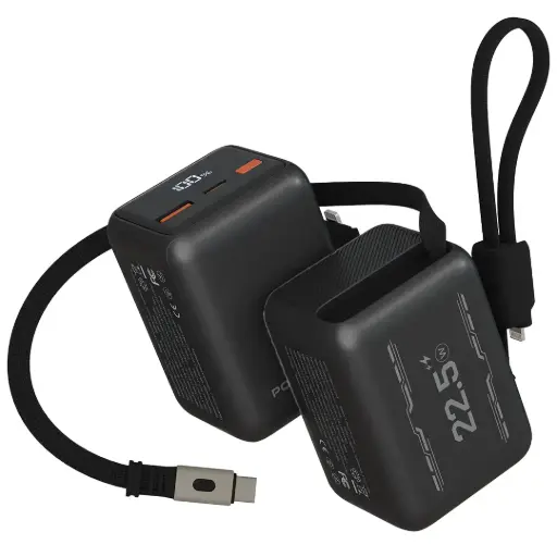 PORODO VOLTRA 10000MAH POWER BANK WITH RETRACTABLE TYPE C CABLE PD20W BLACK PDPBFCH2210BK