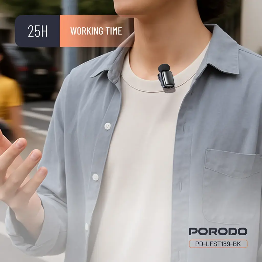 PORODO WIRELESS LAVALIER MICROPHONE USB C CONNECTOR NOISE REDUCTION BLACK PD-LFST189-BK thumbnail 6