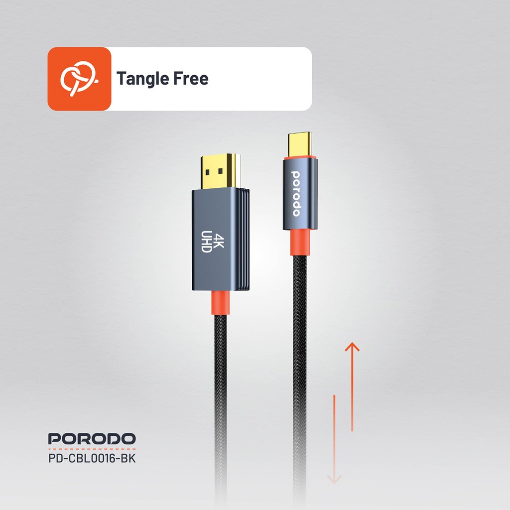 PORODO WOVEN BRAIDED TYPE C HDMI CABLE BLACK ORANGE 2M PD-CBL0016-BK thumbnail 6