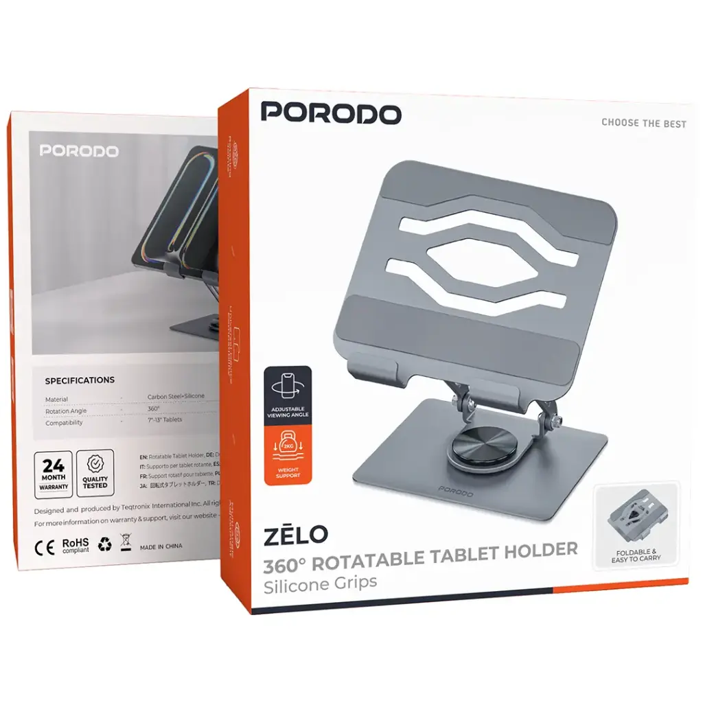 PORODO ZELO 360 ROTATABLE TABLET HOLDER SILICONE GRIP GREY PDD158GY thumbnail 3
