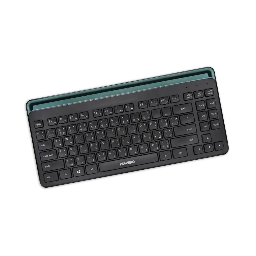 POWERO PLUS ERGONOMIC WIRELESS DUAL MODE KEYBOARD WITH PHONE AND TABLET HOLDER BLACK PR-PWK2K5T1-BK