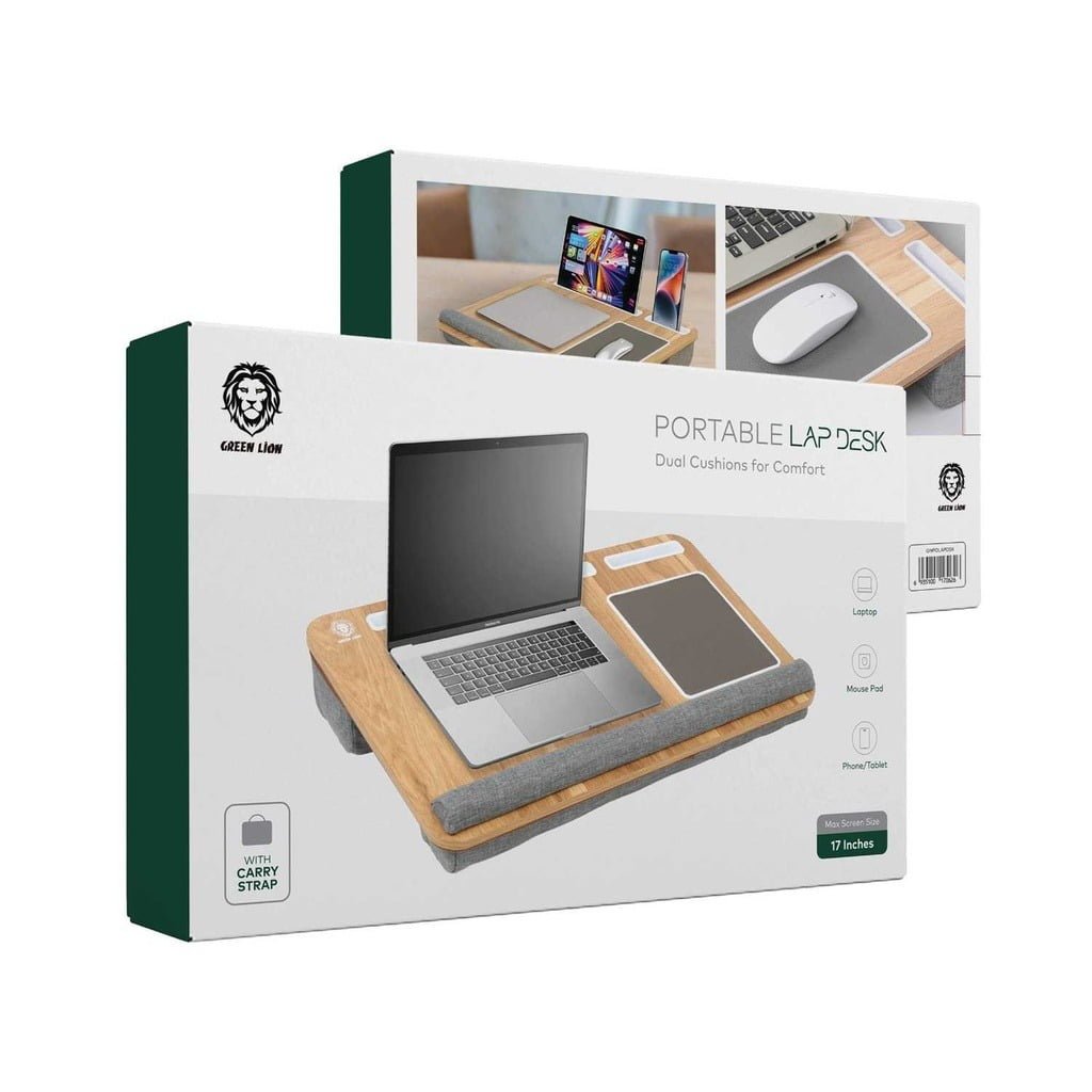 GREEN LION PORTABLE LAP DESK DUAL CUSHIONS FOR COMFORT GRAY GNPOLAPDSK thumbnail 2