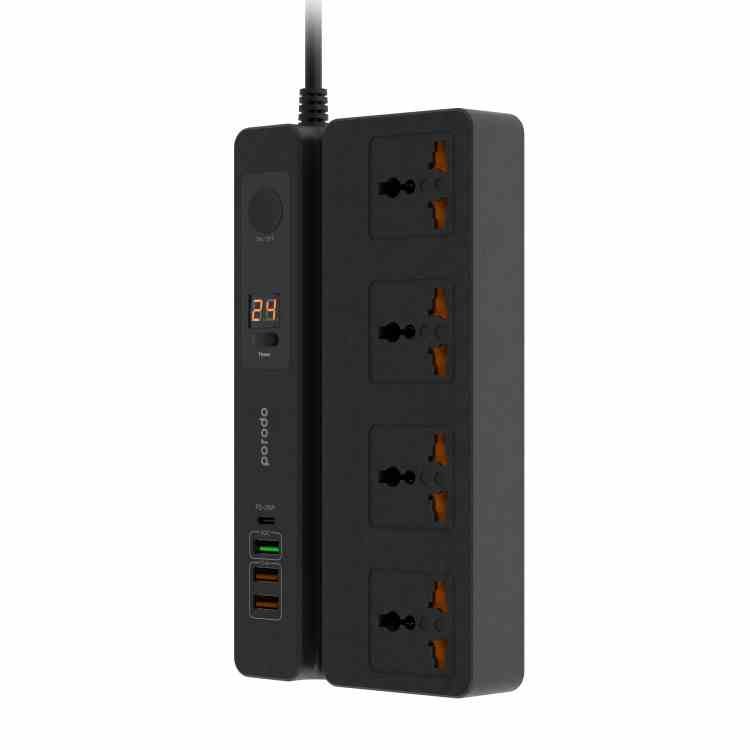 PORODO MULTIFUNCTION SOCKET WITH PHONE STAND AND DIGITAL TIMER PD35W 3M BLACK PD-FWCH007-BK