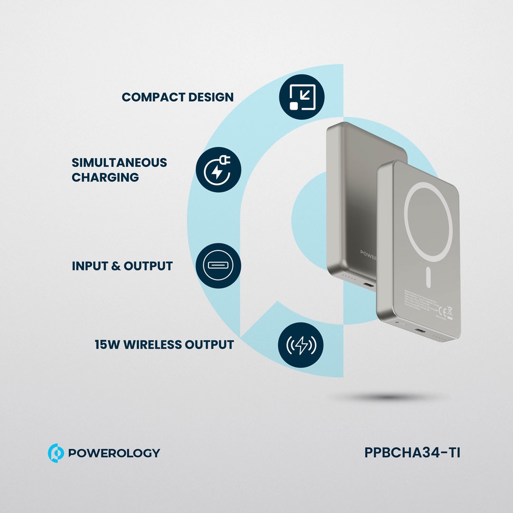 POWEROLOGY 10000MAH MAGSAFE ALUMINIUM POWERBANK TITANIUM PPBCHA34-TITANIUM thumbnail 8