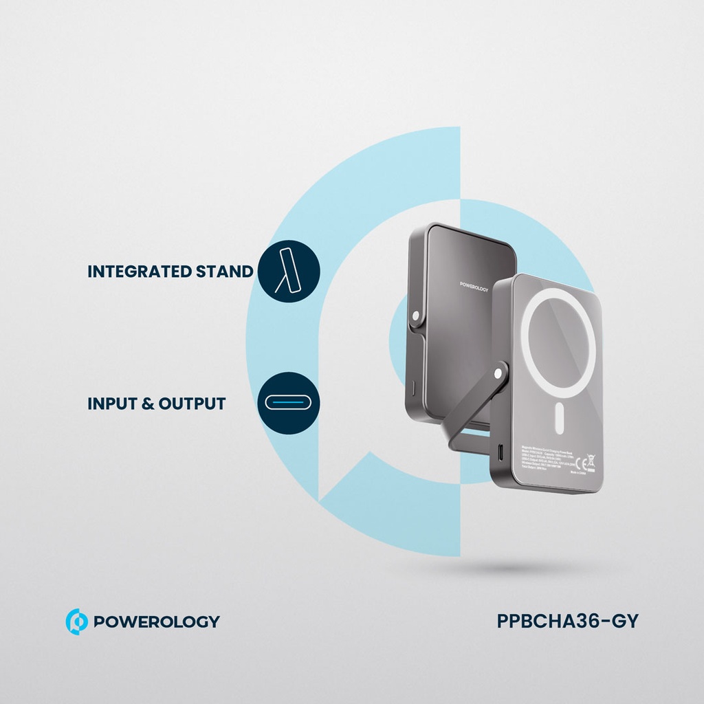 POWEROLOGY 10000MAH GLASS SURFACE MAGSAFE POWERBANK GREY PPBCHA36-GY thumbnail 4