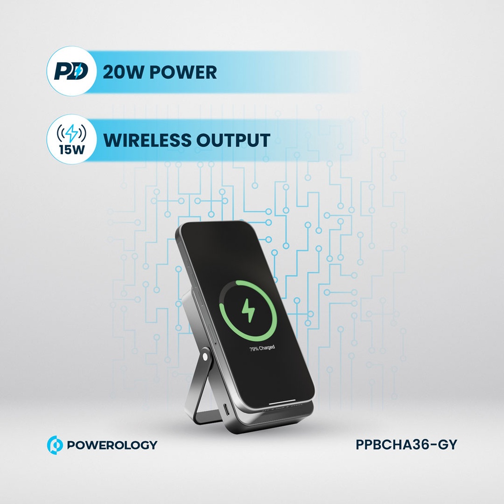 POWEROLOGY 10000MAH GLASS SURFACE MAGSAFE POWERBANK GREY PPBCHA36-GY thumbnail 8