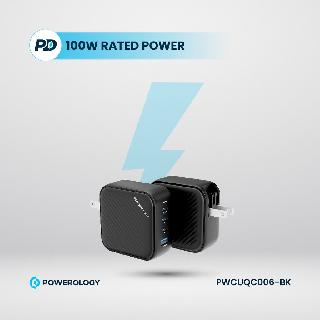 POWEROLOGY TRIPLE PD GAN CHARGER PD100W USB A TO QC 3.0 BLACK thumbnail 6