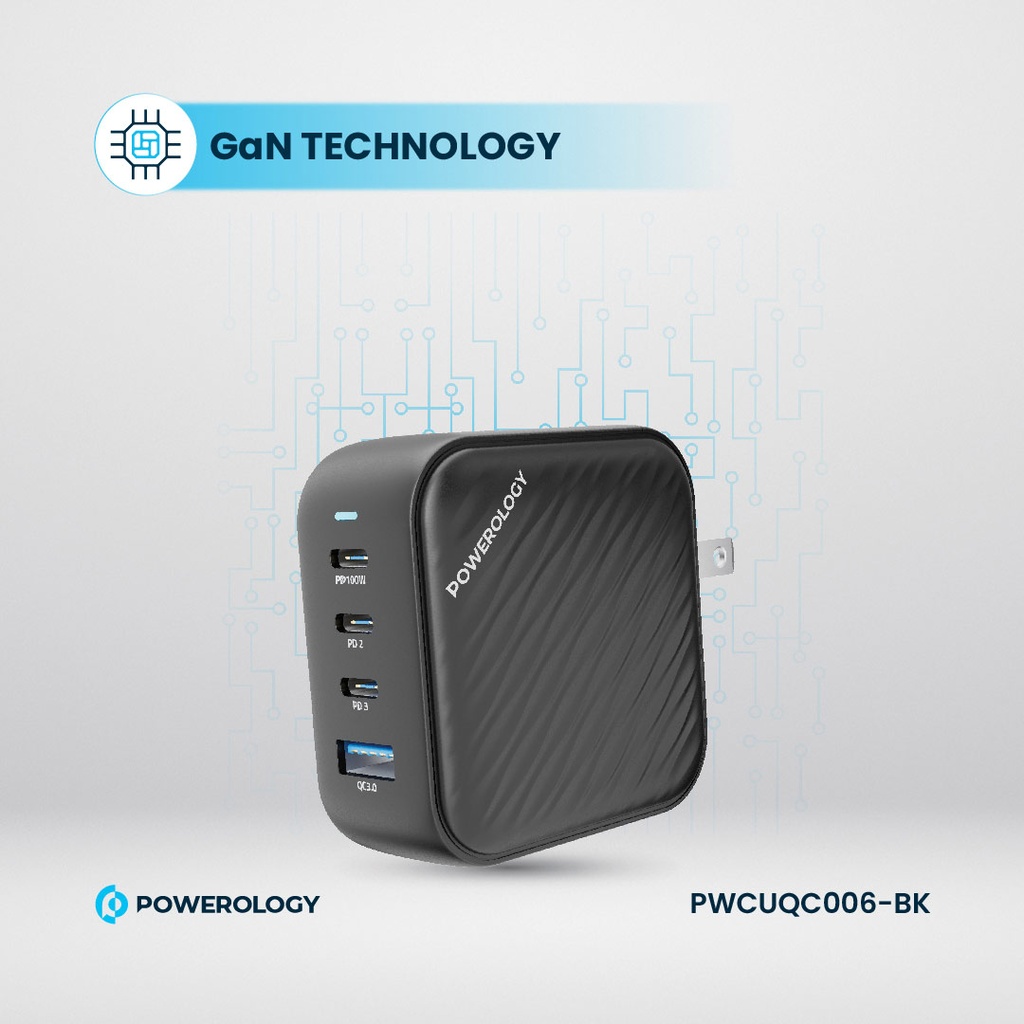 POWEROLOGY TRIPLE PD GAN CHARGER PD100W USB A TO QC 3.0 BLACK thumbnail 5