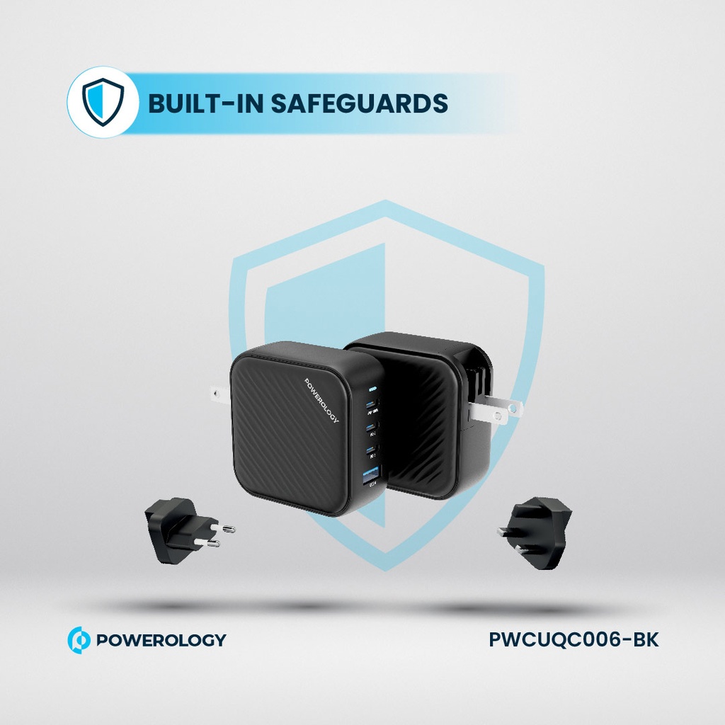 POWEROLOGY TRIPLE PD GAN CHARGER PD100W USB A TO QC 3.0 BLACK thumbnail 3