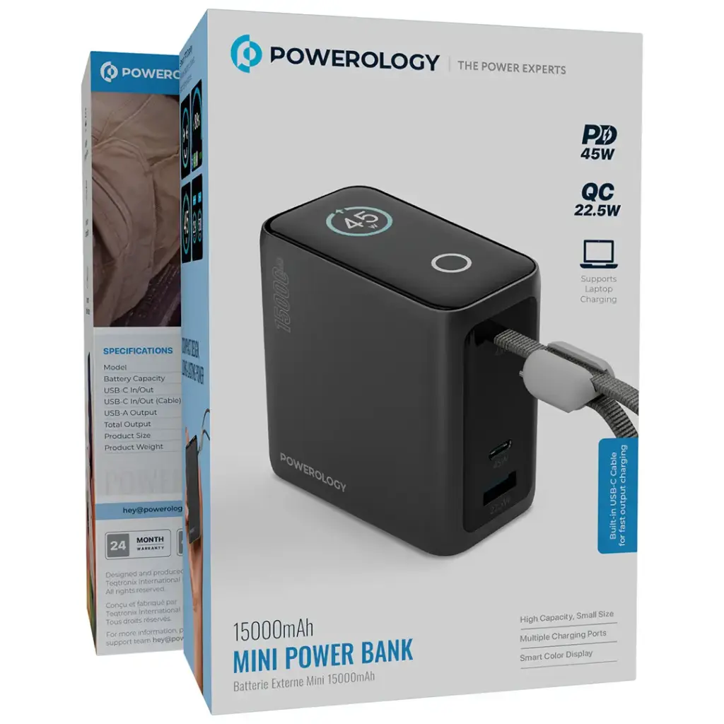 POWEROLOGY 15000MAH MINI POWERBANK BLACK PPBCHA60BK thumbnail 3