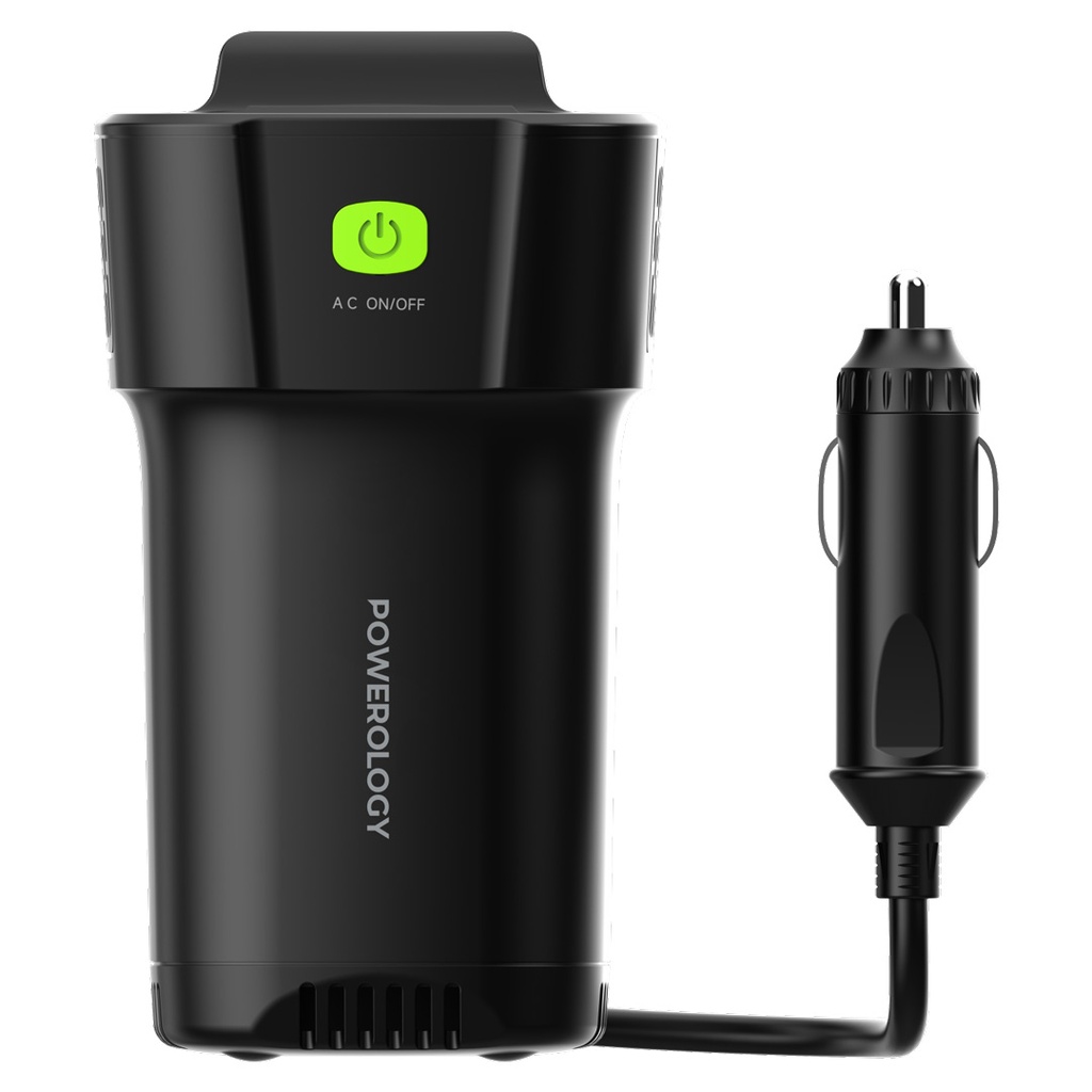 POWEROLOGY POWER INVERTER CUP HOLDER 150W 30 PD DUAL USB C & USB A QC3.0 BLACK P150INVBK thumbnail 2
