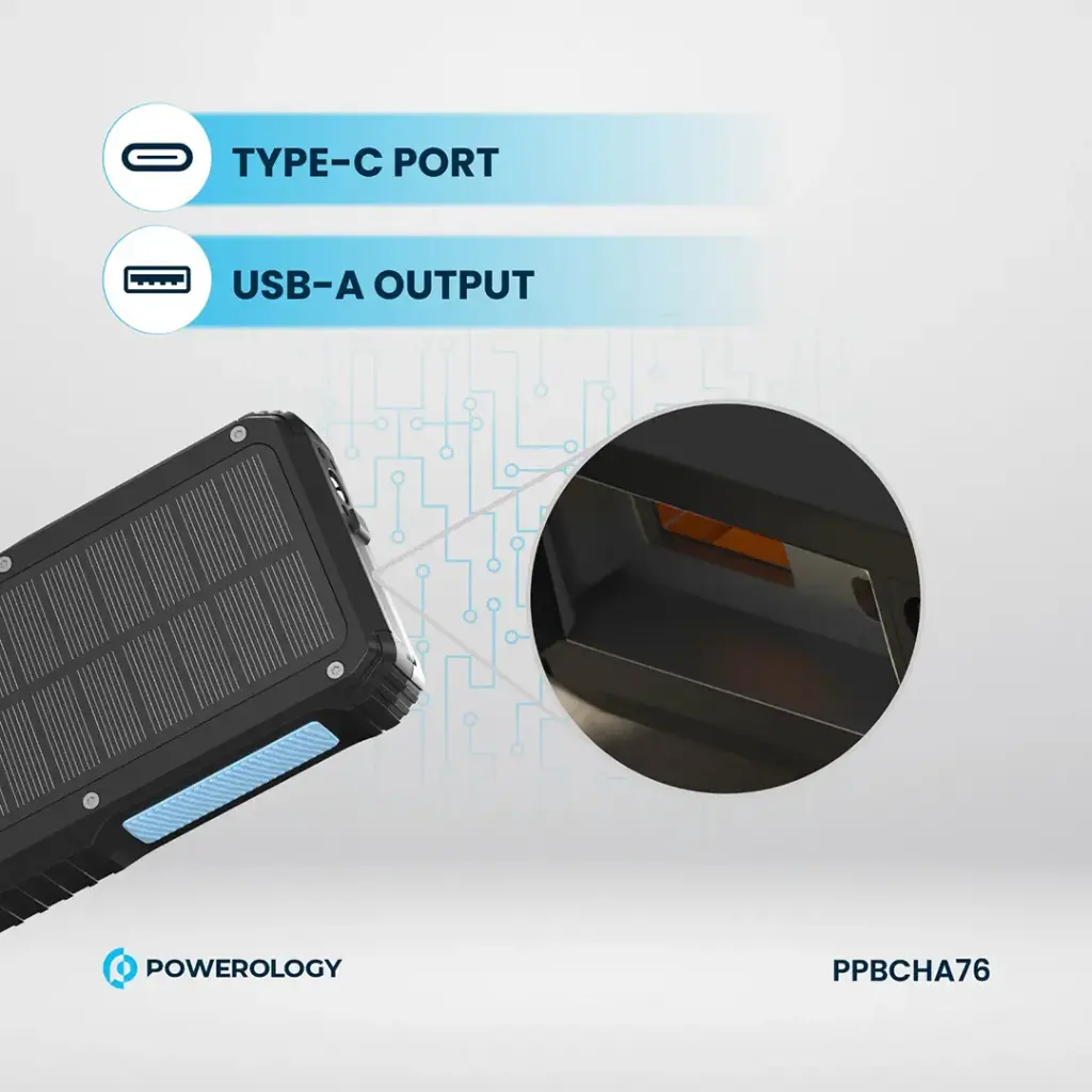 POWEROLOGY 20000MAH SOLAR WIRELESS CHARGING POWERBANK BLACK PPBCHA76 thumbnail 6