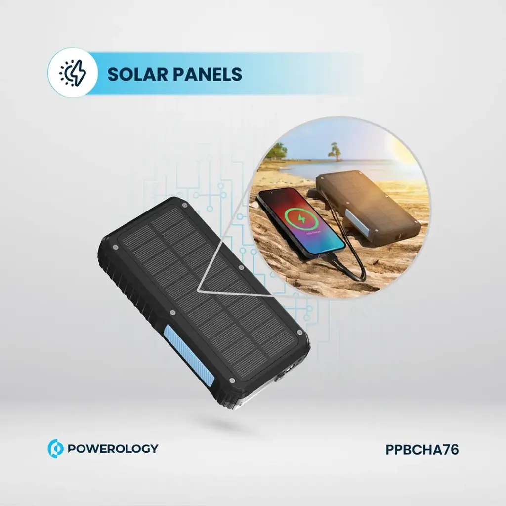 POWEROLOGY 20000MAH SOLAR WIRELESS CHARGING POWERBANK BLACK PPBCHA76 thumbnail 2