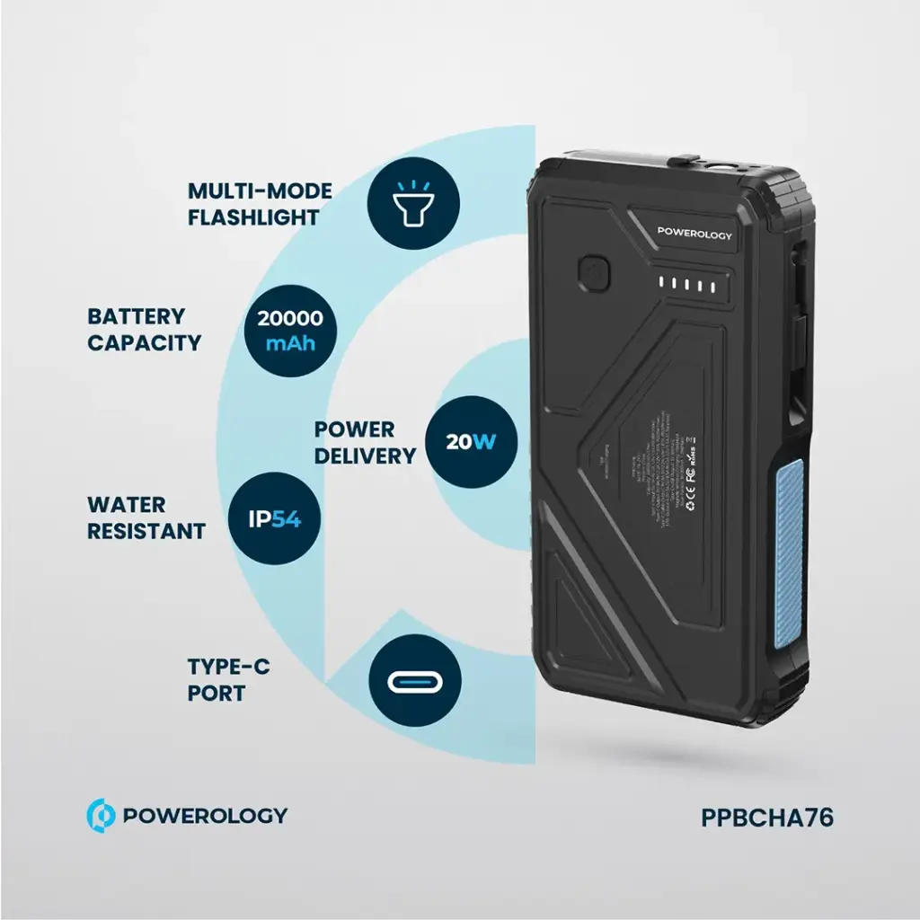 POWEROLOGY 20000MAH SOLAR WIRELESS CHARGING POWERBANK BLACK PPBCHA76 thumbnail 9