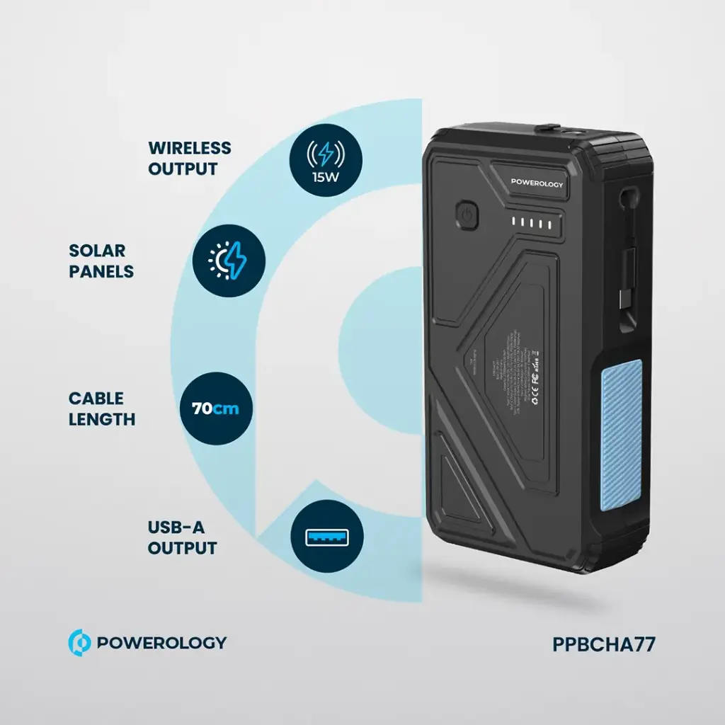 POWEROLOGY 27000MAH SOLAR WIRELESS CHARGING POWERBANK BLACK PPBCHA77 thumbnail 8