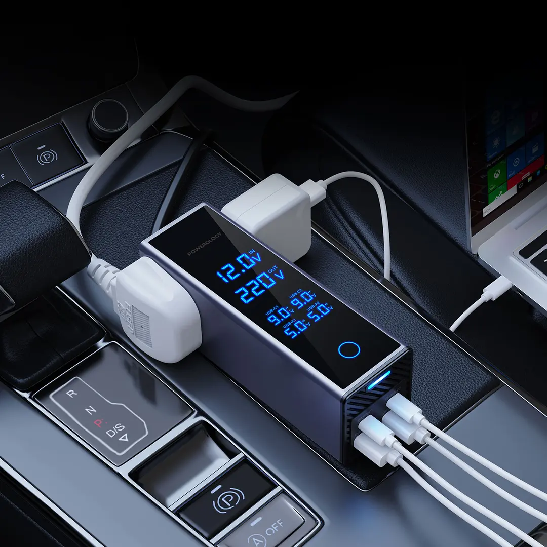 POWEROLOGY 2AC SOCKET CAR POWER INVERTER 300W PD36W BLACK PWCUQC044 thumbnail 2