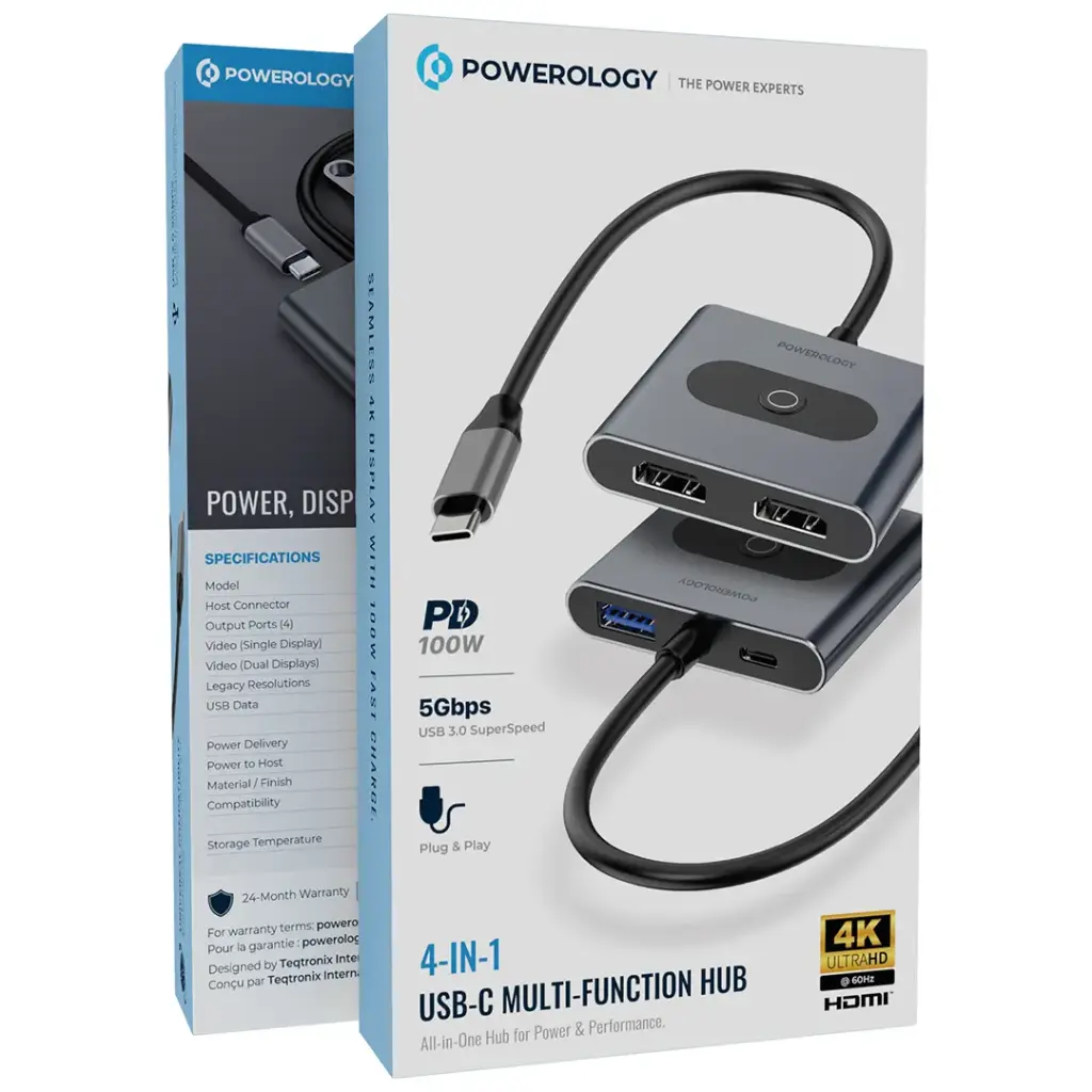 POWEROLOGY 4 IN 1 USB C MULTI FUNCTION HUB PWFX2508AGY thumbnail 2