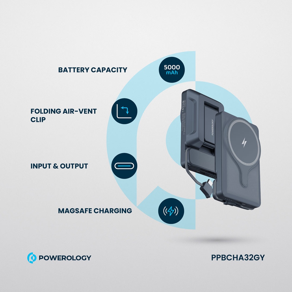 POWEROLOGY 5000MAH POWER BANK MAGSAFE CHARING AIR-VENT MOUNT 20PD GRAY PPBCHA32GY thumbnail 12