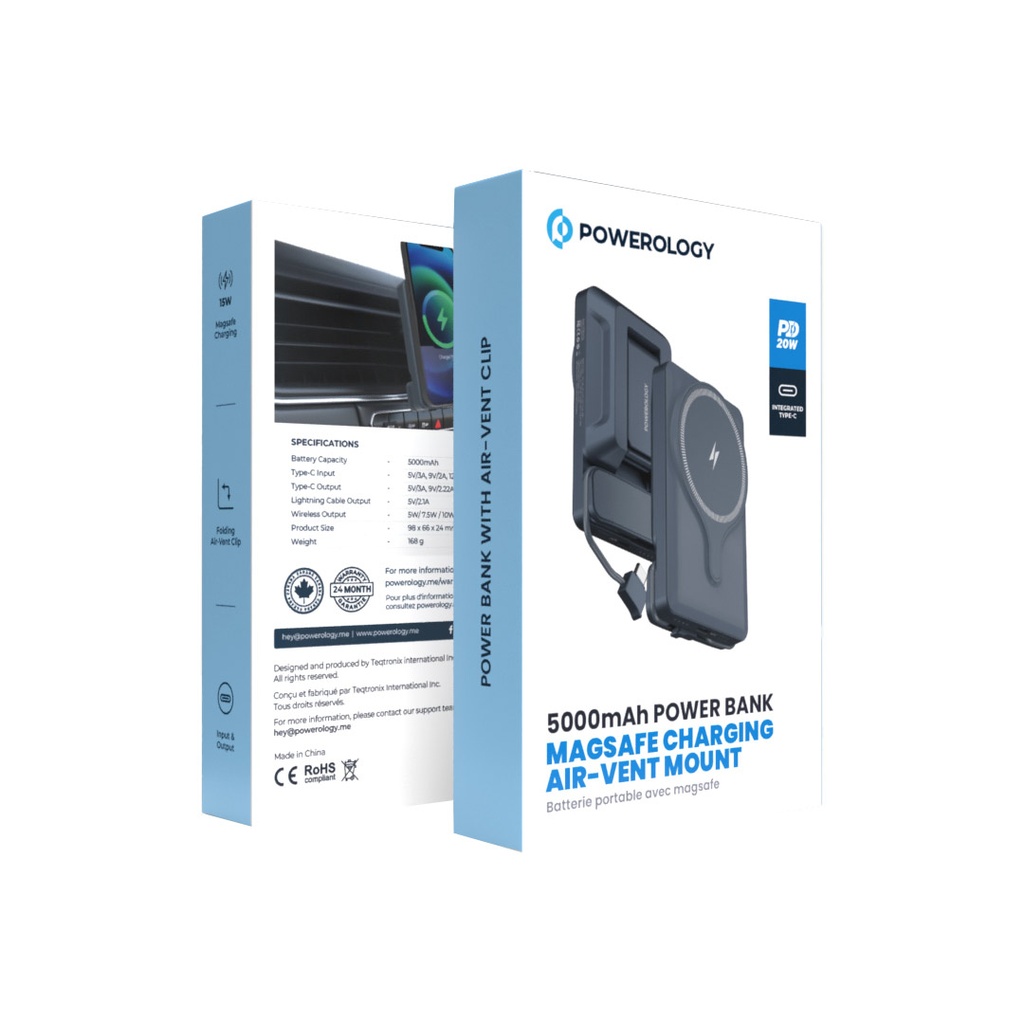 POWEROLOGY 5000MAH POWER BANK MAGSAFE CHARING AIR-VENT MOUNT 20PD GRAY PPBCHA32GY thumbnail 5