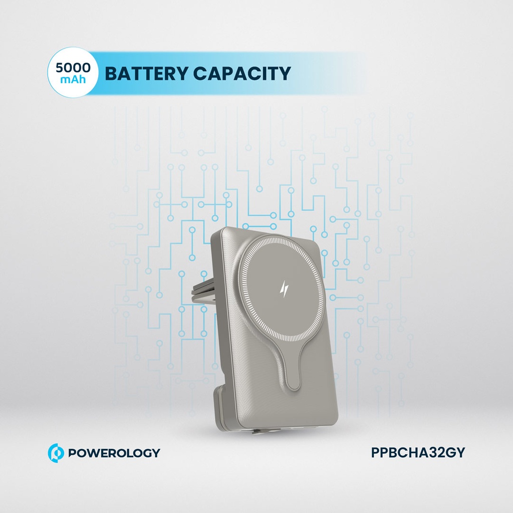 POWEROLOGY 5000MAH POWER BANK MAGSAFE CHARING AIR-VENT MOUNT 20PD TITANIUM PPBCHA32TI thumbnail 6